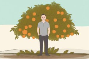 smiling chiropractor standing in front of an orange tree