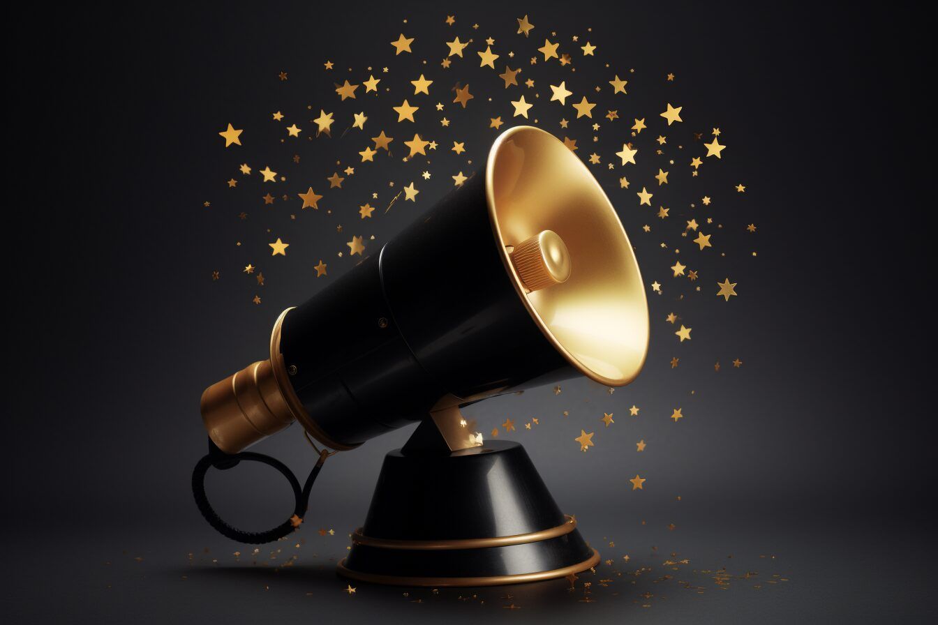 megaphone with gold stars