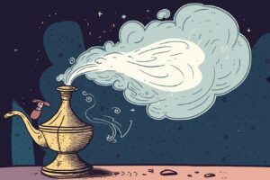 magic lamp releasing toxins out of the top
