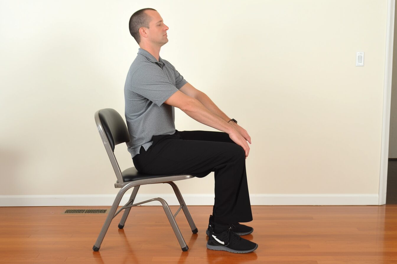 man sitting in chair with good position man sitting in chair with good position