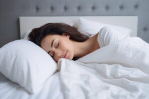 woman sleeping comfortably in a bed