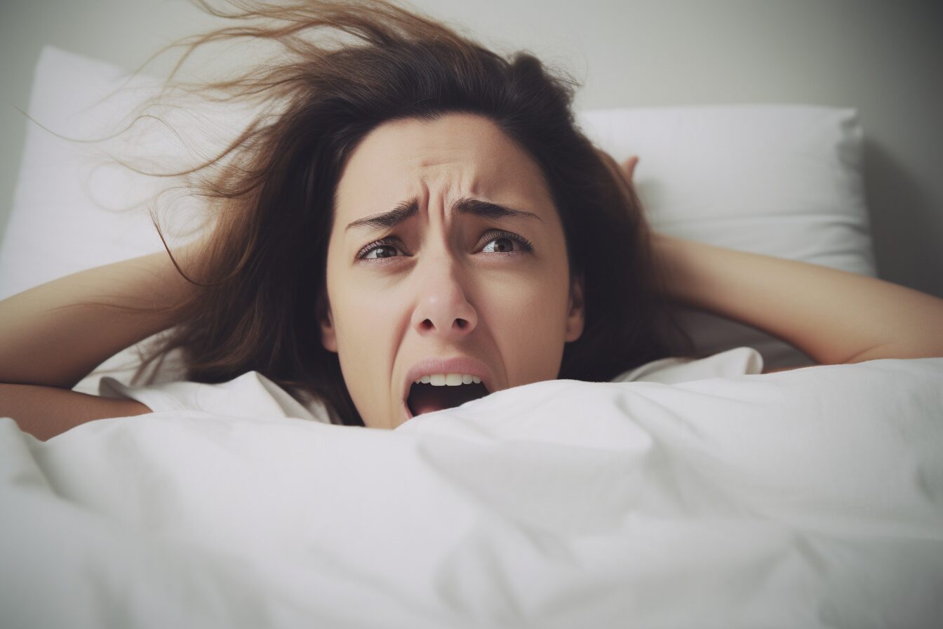 woman lying in bed with open eyes