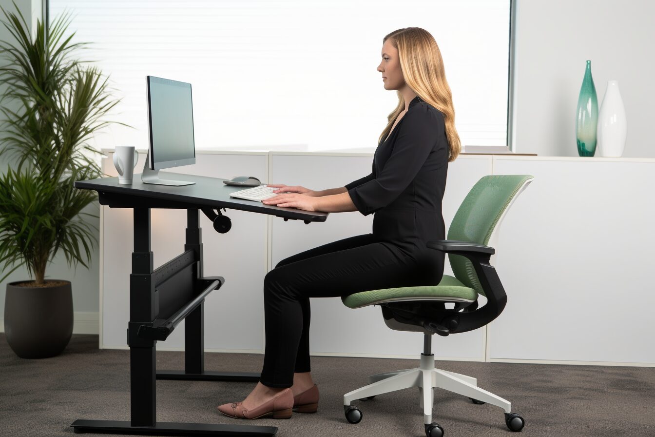 woman sitting in an upright position woman sitting in an upright position