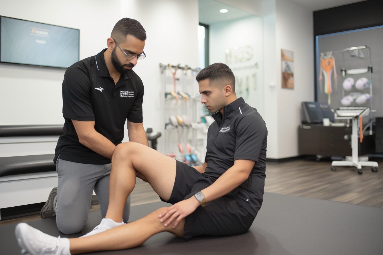 sports therapist giving therapy sports therapist giving therapy