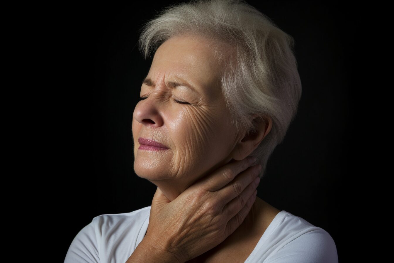 woman holding her neck in pain woman holding her neck in pain