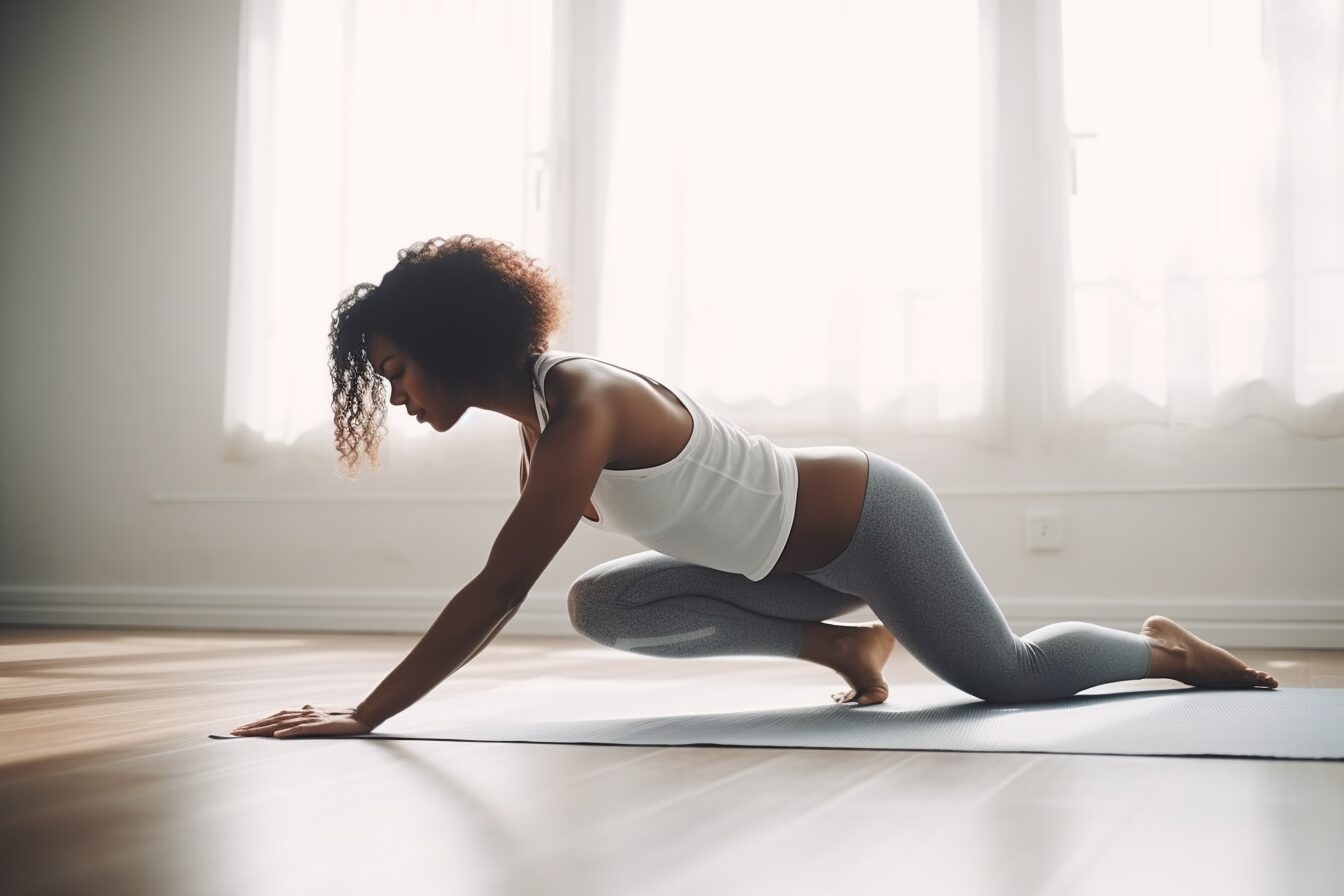 woman stretching on the floor woman stretching on the floor