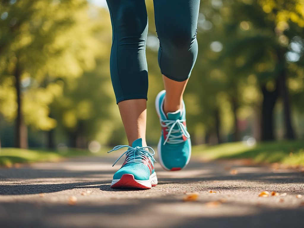 woman in running shoes in the park woman in running shoes in the park